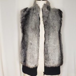 Tiara Faux Fur Vest with Black Knit Back-Large